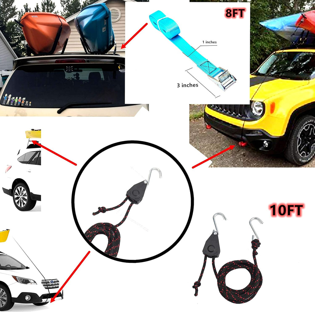 Skiennix Heavy Duty Kayak Rack - Easy Mount Car Roof Crossbar | Includes 4 Ratchet Ties, J-Bar Design