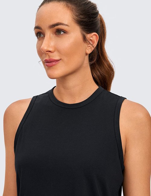 CRZ YOGA Pima Cotton High Neck Crop Tank Top - Soft, Sleeveless Workout Shirt for Women