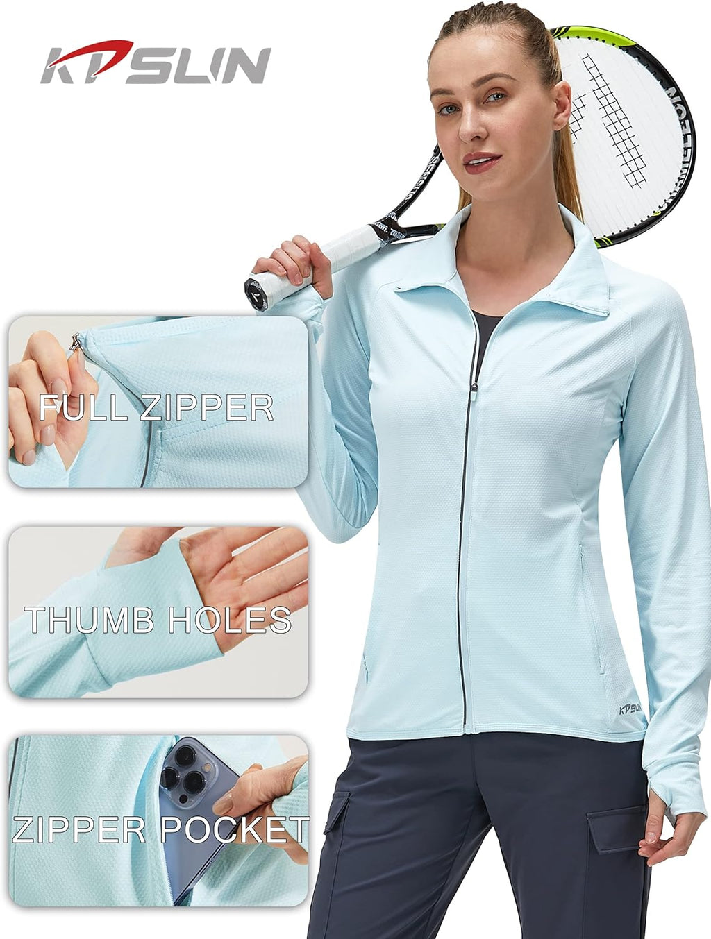 Skiennix Women's UPF 50+ UV Sun Protection Long Sleeve Athletic Hiking Shirt - Lightweight Zip-Up Jacket