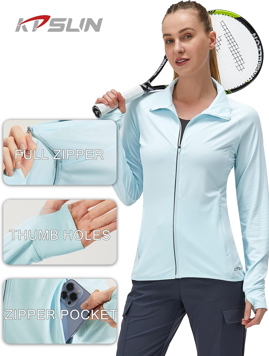Skiennix Women's UPF 50+ UV Sun Protection Long Sleeve Athletic Hiking Shirt - Lightweight Zip-Up Jacket