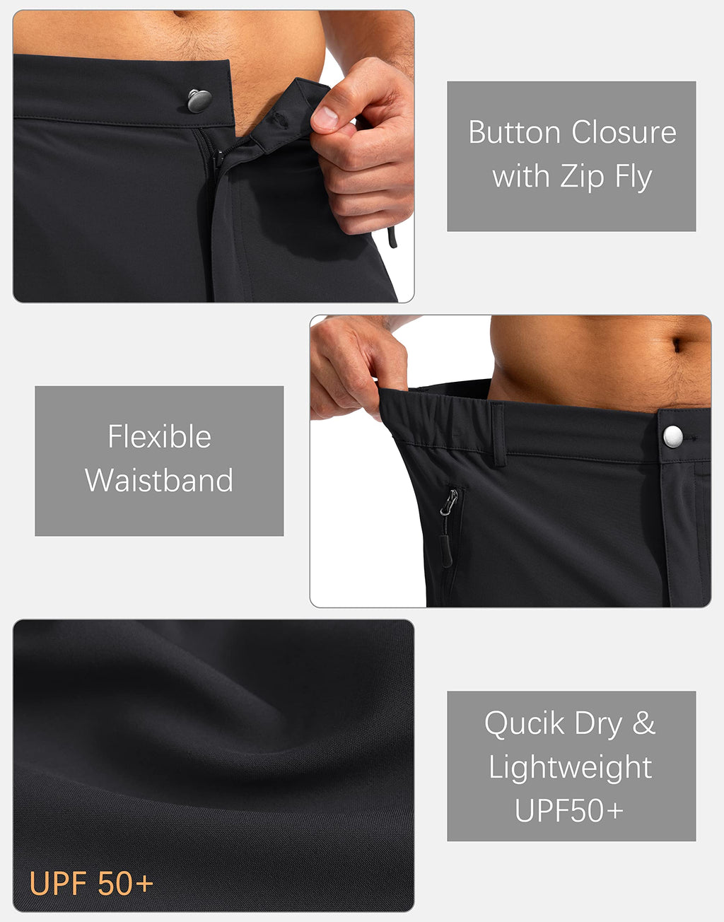 Pudolla Men's Hiking Cargo Shorts 9" Lightweight Outdoor Work Shorts for Men Travel Golf Camping Casual with 5 Zipper Pockets(Black XX-Large)