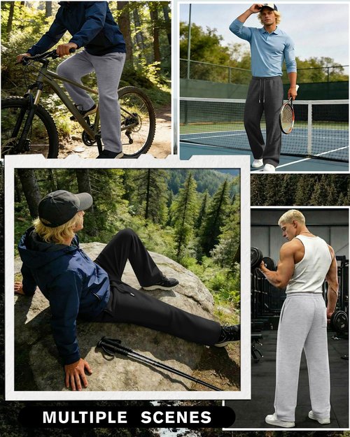 August Alley 4 Pack Men's Big and Tall Sweatpant Thin Athletic Workout Jogger Open Bottom Baggy Drawstring Pants with Pockets (Light Gray, Gray, Dark Gray, Black,Large)