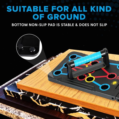Vyva Fyt Solid Push-Up Board 15-in-1 Home Workout Equipment Multi-Functional Push Up bar Stand System for Chest, Arms, Strength Training, Muscle Building, Fat Burning Professional Fitness Equipment gym giff for Men & Women(Blue Handles)