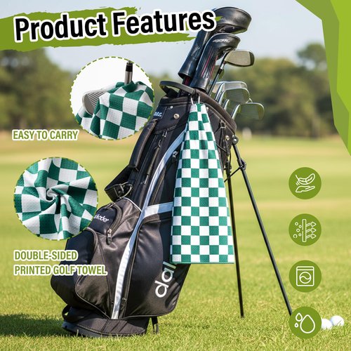 Liliful Golf Accessories Kit Include Green Checked Microfiber Waffle Golf Towel and Club Groove Cleaner Brush for Women Man Gifts