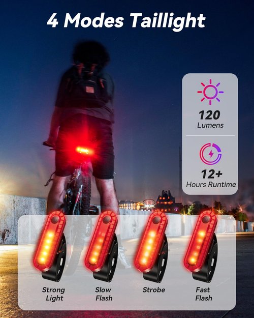 Bike Lights for Night Riding, USB Rechargeable Mountain Bicycle Headlight, Super Bright, Waterproof, 6+4 Light Modes Bike Light Set for Cyclists and Commuters - Gray