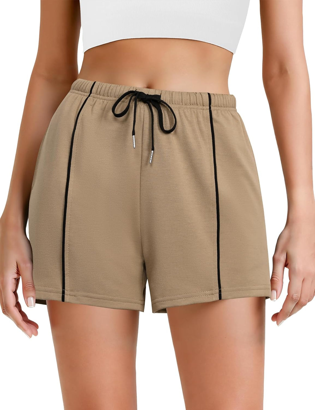 Quenteen Women's High Waist Lounge Shorts - Comfy Drawstring Running Shorts with Pockets