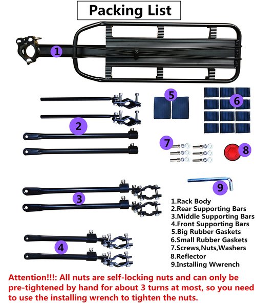 COMINGFIT Bike Carrier Rack, 400lbs Capacity Solid Bearings Universal Adjustable Bicycle Luggage Cargo Rack