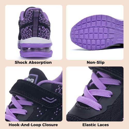 AiEles Boys Girls Shoes Kids Sneakers Tennis Running Athletic Shoes Breathable Sport Gym Walking Sneakers (Size13 Little Kid,BlackPurple)