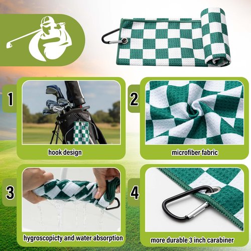 Liliful Golf Accessories Kit Include Green Checked Microfiber Waffle Golf Towel and Club Groove Cleaner Brush for Women Man Gifts