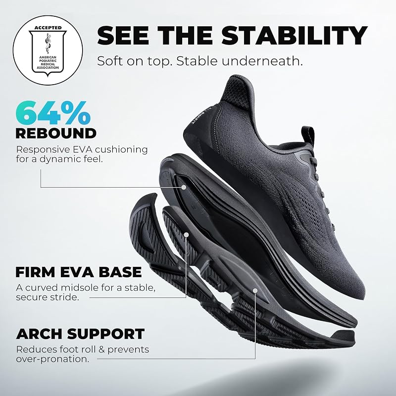 ALLSWIFIT Men’s Slip-On Wide Toe Box Road Running Shoes - All Black, Size 11