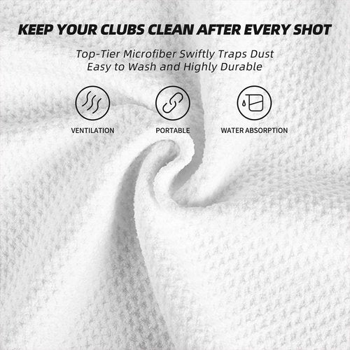 Mile High Life Microfiber Towel 3 Pack, 16" X 16", Waffle Pattern Design with Carabiner Clip, Super Absorbent, Small Towels, Golf Bag Accessories for Men and Women, Gift (White)