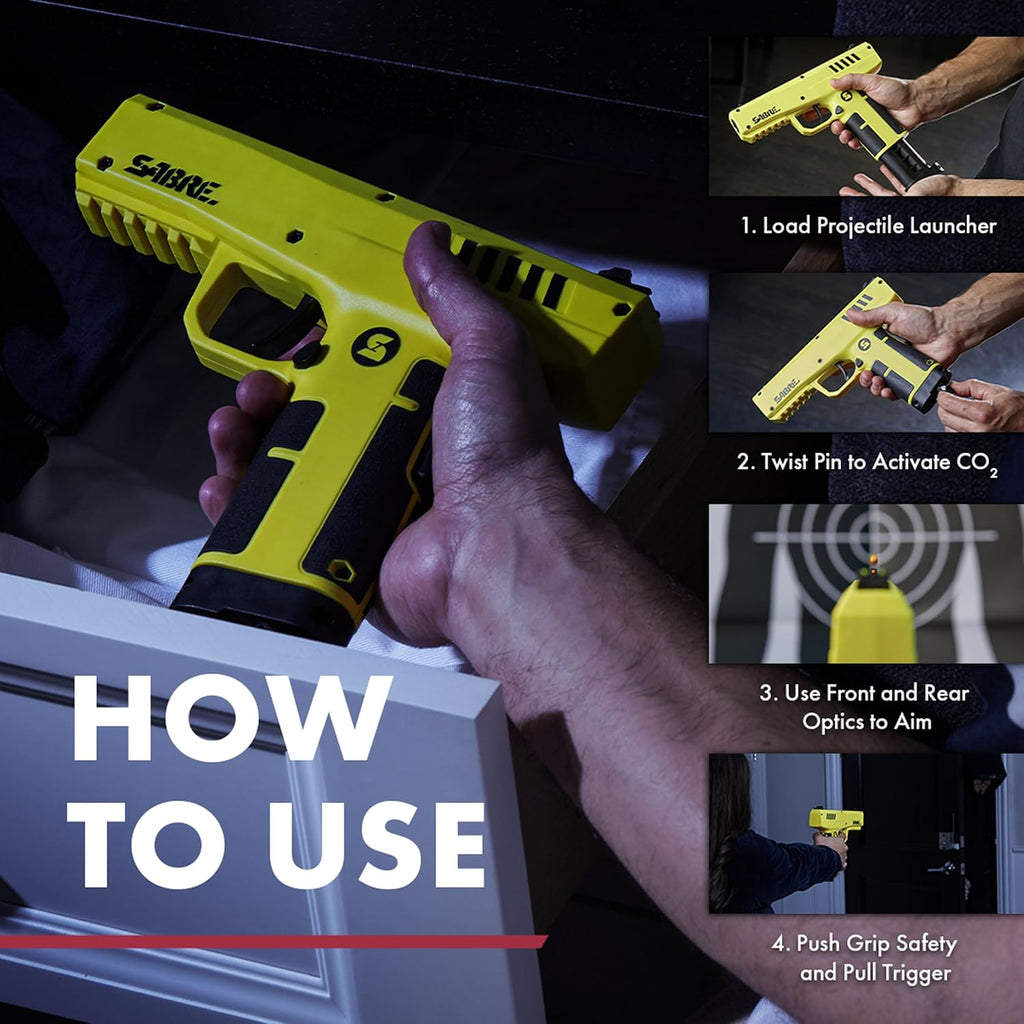 Sabre Home Defense Projectile Launcher - Large Size with 7 Impact Projectiles | 40% More Stopping Power