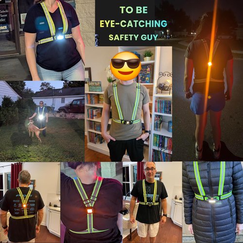 OMKHE Running Lights for Runners 500LM, Reflective Vest with LED Light 90°Adjustable Tilt, Back Red Warning Light, USB Rechargeable High Visibility Vest for Night Walking/Cycling/Jogging