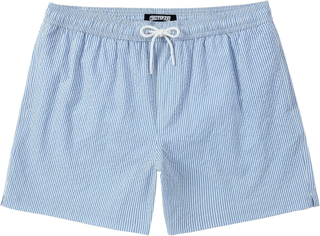 Skiennix Men's Swim Shorts - Quick Dry Seersucker Swimming Trunks with Pockets | Available in 5"/7"/9" Sizes