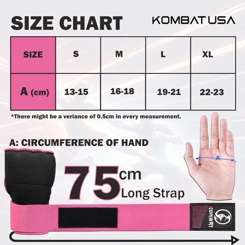 Kombat Gel Boxing Hand Wraps - Padded Inner Gloves for Men & Women | 75cm Quick Wrist Wraps for MMA & Kickboxing