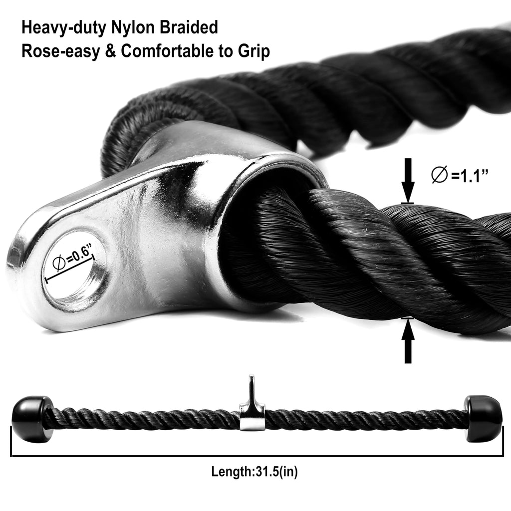 AWEFRANK Deluxe Tricep Rope Gym Rope Pull Down Cable Attachment, 31.5 Inch Rope Length, Easy to Grip & Non-Slip LAT Pulldown Attachments Workout Exercise Rope (Black)