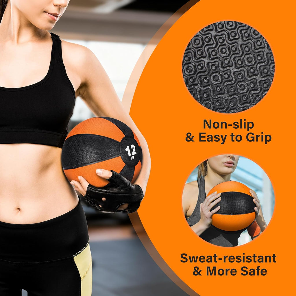 Skiennix 12lb Slam Medicine Ball - Textured Rubber Grip for Core Strength & Flexibility Training