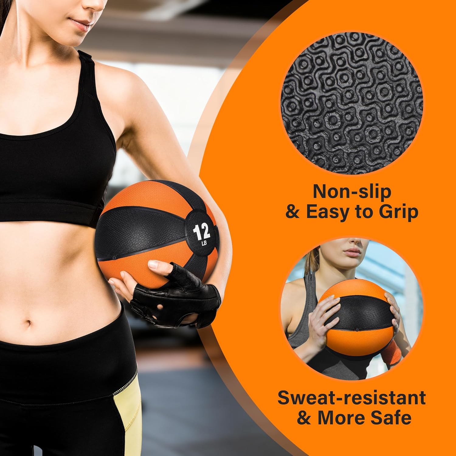 Skiennix 12lb Slam Medicine Ball - Textured Rubber Grip for Core Strength & Flexibility Training
