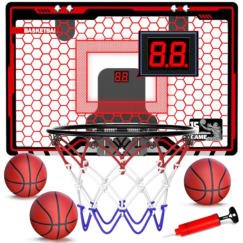 HopeRock LED Indoor Basketball Hoop - Over the Door Mini Hoop with Scoreboard (Variation: LED Lights)