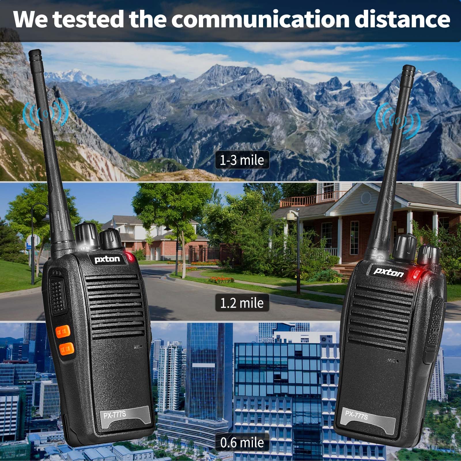 pxton 777S walkie talkies Long Range for Adults Rechargeable with Earpieces and Li-ion Battery,Two Way radios has VOX/TOT/Emergency Alarm/Battery Low Alert/Flashlight/Scan Function（4 Pack）