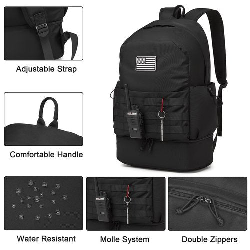 seyfocnia Gym Backpack for Men,Military Tactical Backpack Travel Bag with Shoe Compartment Lightweight Sports Gym Bag Casual Daypack-Black