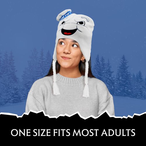 Ghostbusters Beanie Hat, Stay Puft Marshmallow Man Peruvian Winter Knit Cap with Tassels, White, One Size