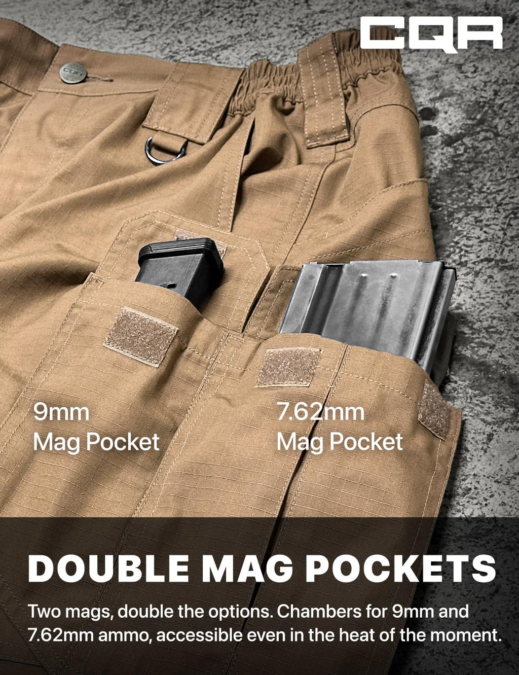 CQR Men's Tactical Pants, Water Resistant Ripstop Cargo Pants, Lightweight EDC Work Hiking Pants, Outdoor Apparel, Raider Mag Pocket Cougar, 34W x 30L