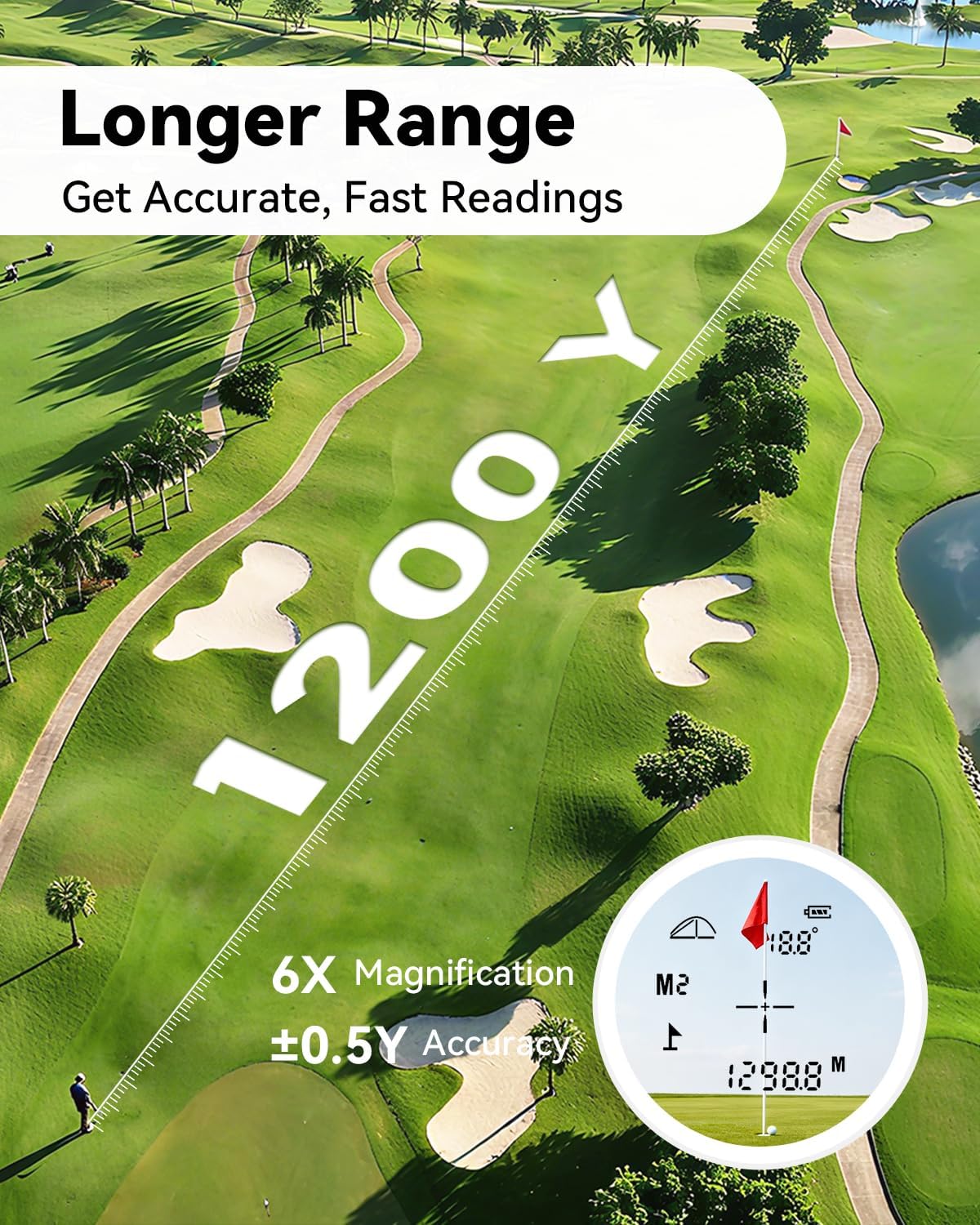 Skiennix Golf Rangefinder - 1200 Yards Laser with Slope, Flag Pole Lock, 6X Magnification