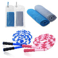 CUTEPLAN 2 Kids Jump Ropes & 2 Cooling Towels Set (35"x12") - Adjustable Tangles-Free Segmented Beaded Ropes for Kids 4-12, Ideal for Yoga, Running, Gym & Camping