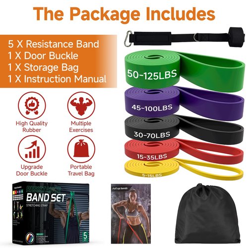 Adostob Resistance Bands Set with Door Anchor, Multi-Levels Pull Up Assistance Bands, Exercise Bands for Working Out, Stretching, Muscle Training, Physical Therapy (Men/Women)