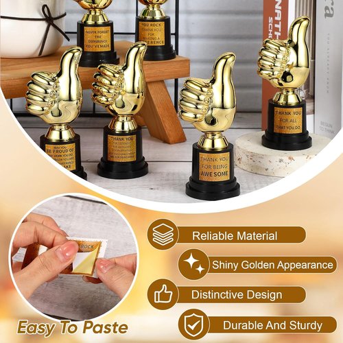 Highergo 24 Pcs Gold Trophy Cups - 5 Inch Thumbs Up Award Trophies for Employee Rewards & Party Favors