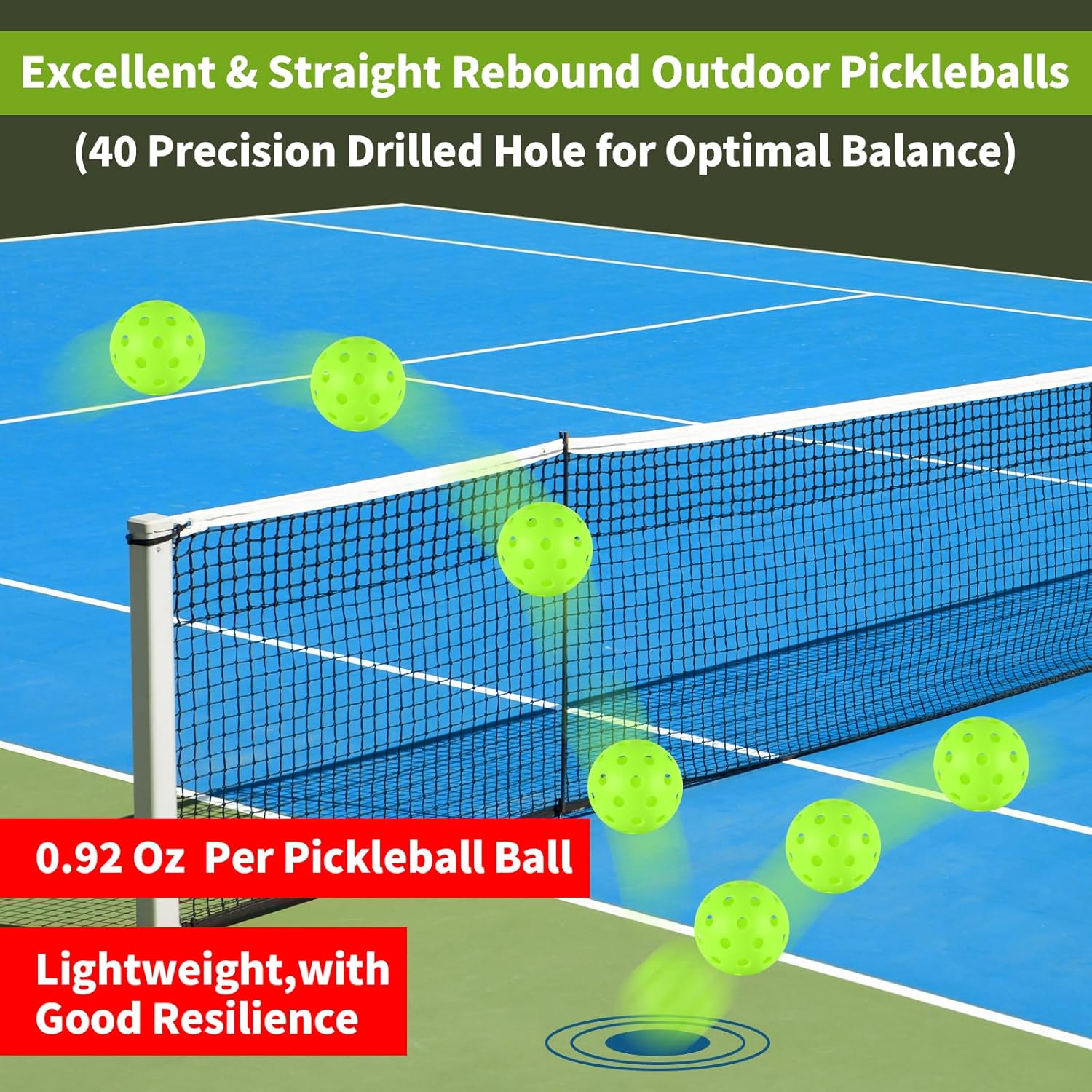 Pickleball Balls Set - 40 Hole Precision Drilled Outdoor Balls | Durable Plastic for Indoor & Outdoor Play