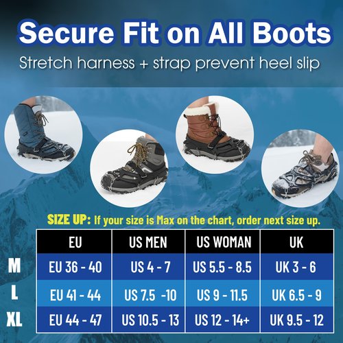 TREKOLOGY Microspikes for Hiking – 19-Spike Stainless-Steel Ice Cleats & Chains for Boots, Crampons for Hiking Boots Men & Women, Durable Traction Spikes for Snow & Ice (X-Large)