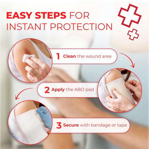 Sterile Combine (ABD) Pads 8" x 10" – Highly Absorbent Design for Large Wounds, Individually Wrapped for Easy Use, Ideal for First Aid Kits – 18 Count