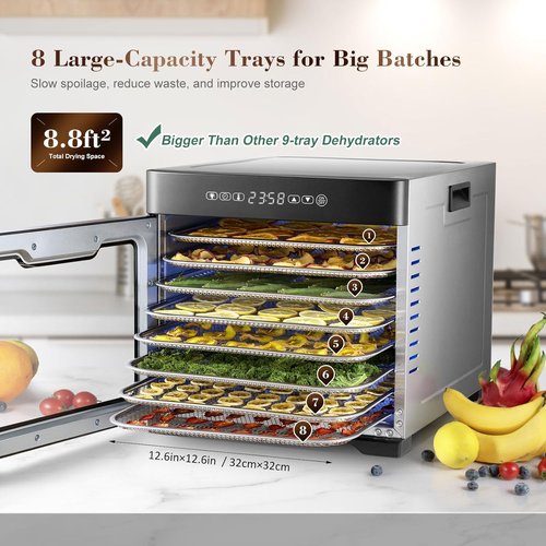 **Commercial Food Dehydrator - 800W Stainless Steel Dryer for Meat, Fruit & Veggies | 9 ft² Usable Area**