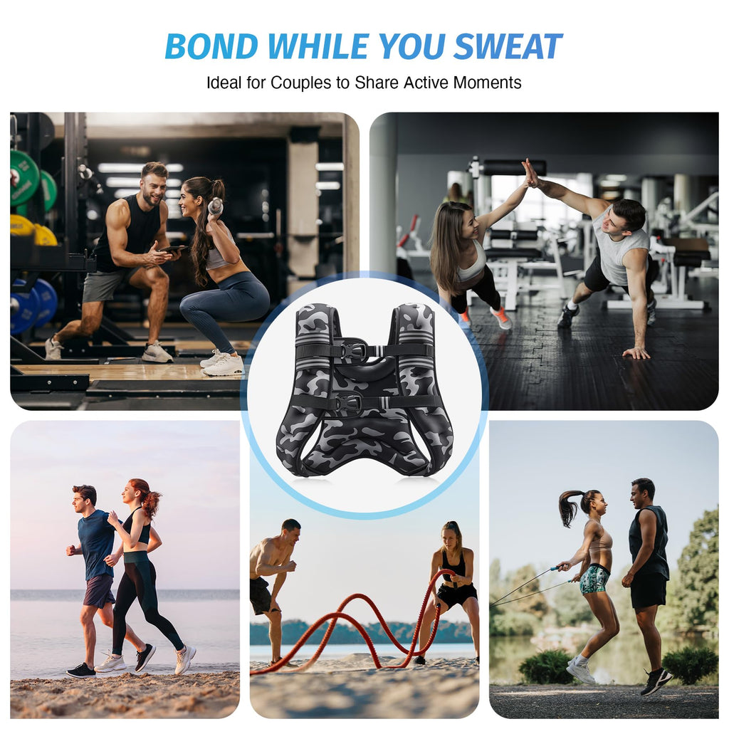 ZELUS Weighted Vest, 6lb/8lb/12lb/16lb/20lb/25lb/30lb Weight Vest for Men Women with Storage Pocket Reflective Strips for Workout Strength Training Running Muscle Building, Black Camo (16 lb)