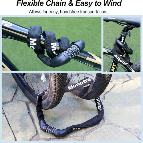 Heavy Duty Anti-Theft Bike Chain Lock by [Brand Name] - 5-Digit Resettable Combination | 3.9ft Keyless Security for Bicycles, Scooters, Motorcycles