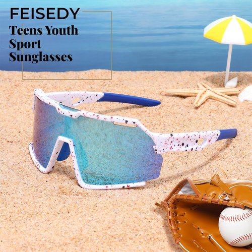 FEISEDY Polarized Kids Sunglasses - UV400 Protection for Youth Sports | Ideal for Baseball & Tennis