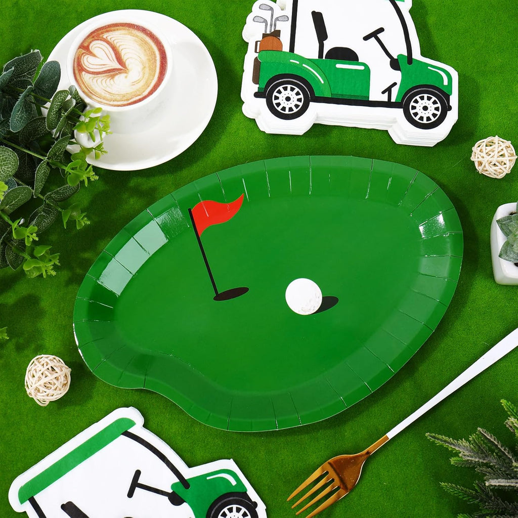 Whaline Golf Party Plates & Napkin Set - 90 Pcs Green Sport Ball Design for Hole in One Celebrations, Serves 40