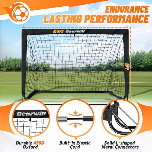 Bearwill Soccer Goal - Portable Kids Soccer Goals Set of 2 | 4x3ft Pop Up Net with Training Equipment