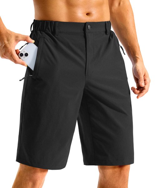G Gradual Men's Casual Shorts 11" Long Lightweight Golf Shorts for Men Hiking Work Outdoor Stretch Quick-Dry with 3 Zipper Pockets Black