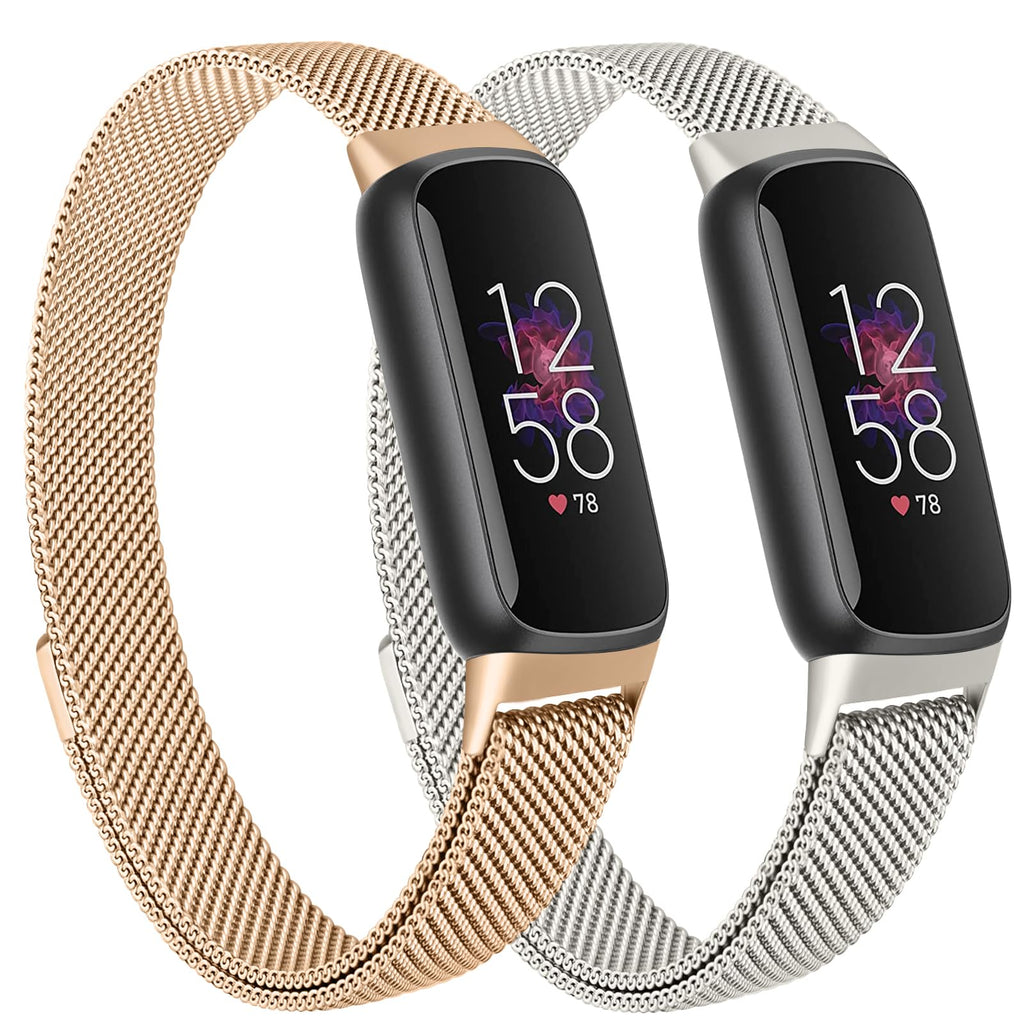 Oumida Mesh Metal Band Compatible with Fitbit Luxe Band, Stainless Steel Adjustable Loop Strap Women Men Replacement Bands for Luxe Health &-Fitness-Tracker, Starlight+Champagne Gold