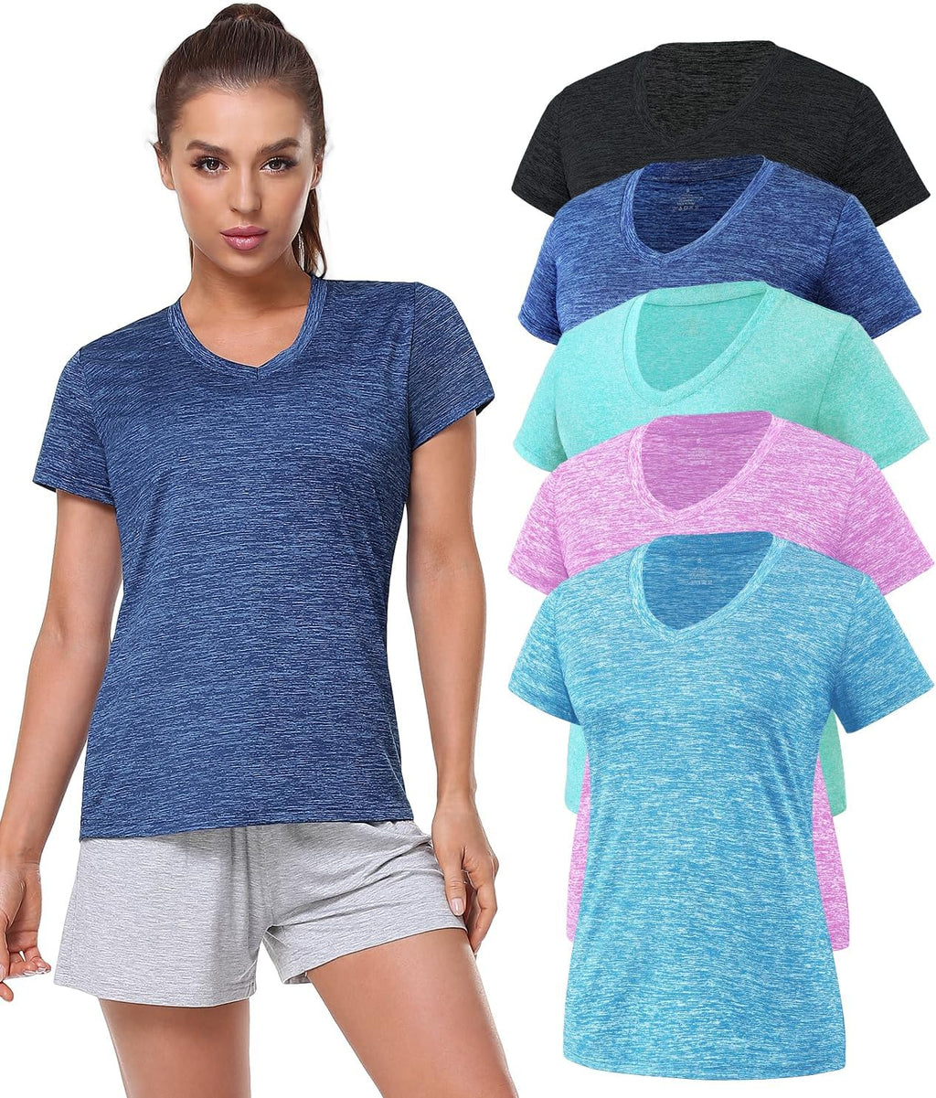 Xelky Women's Dry Fit T-Shirts - Moisture-Wicking Athletic V-Neck Tops | 3-4 Pack Activewear