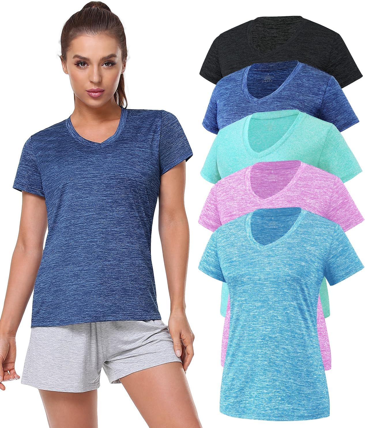 Xelky Women's Dry Fit T-Shirts - Moisture-Wicking Athletic V-Neck Tops | 3-4 Pack Activewear
