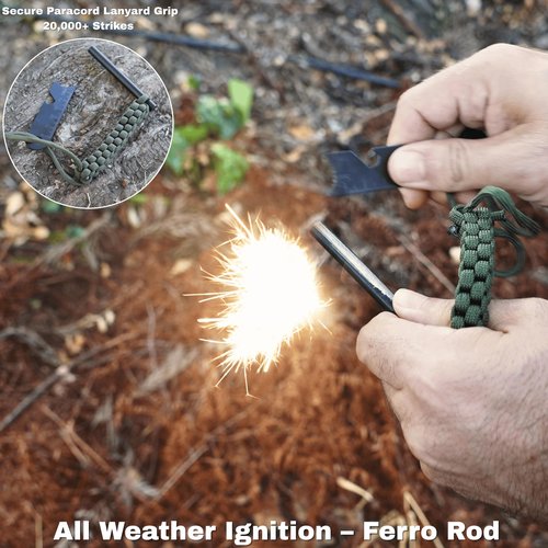 TITAN PPE TinFerno Fire Starting Kit – 100pc Fire Starter for Campfires, Ferro Rod, Magnesium Flint, Char Cloth, Fatwood, Wax Rope, Hemp Wick, Camping, Hiking, Bushcraft & Gift - Emergency Fire Kit