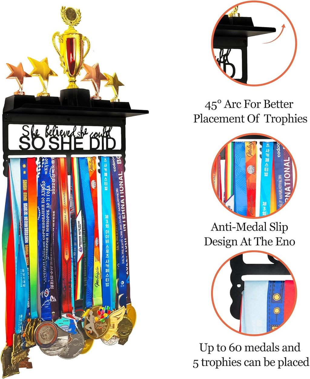 Personalized Medal Display Rack - Custom Metal Hanger for 70+ Awards | Easy Installation for Sports Recognition