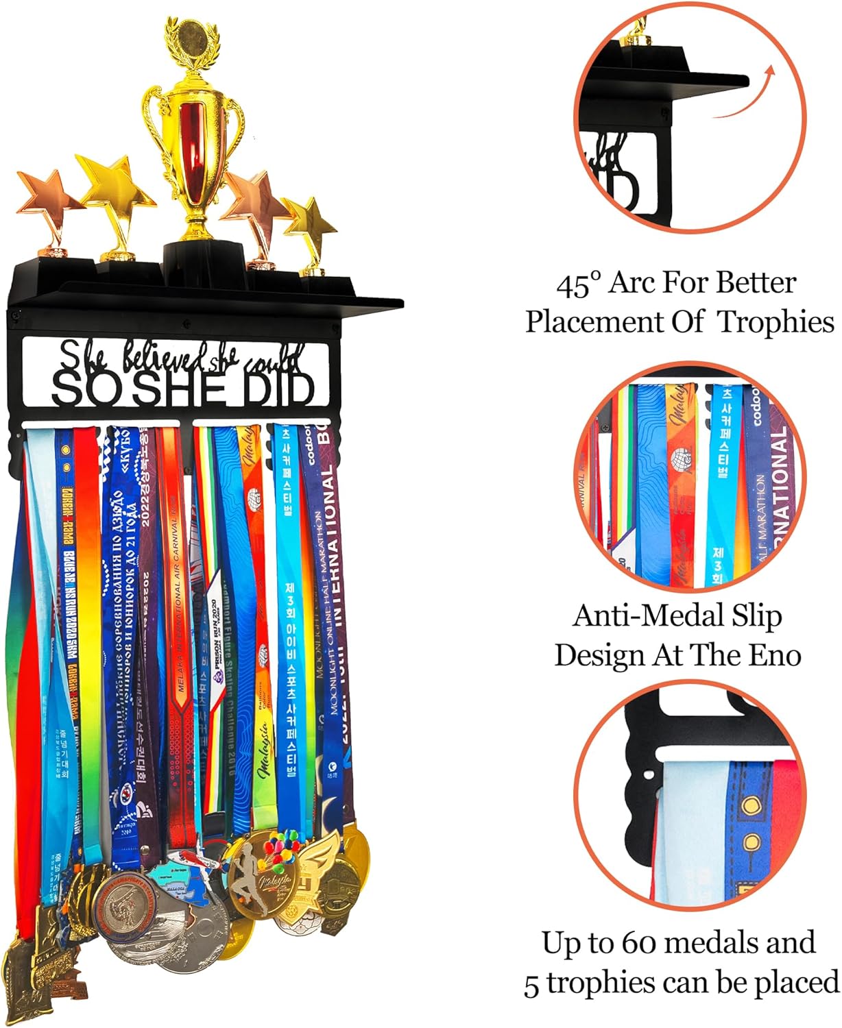 Personalized Medal Display Rack - Custom Metal Hanger for 70+ Awards | Easy Installation for Sports Recognition
