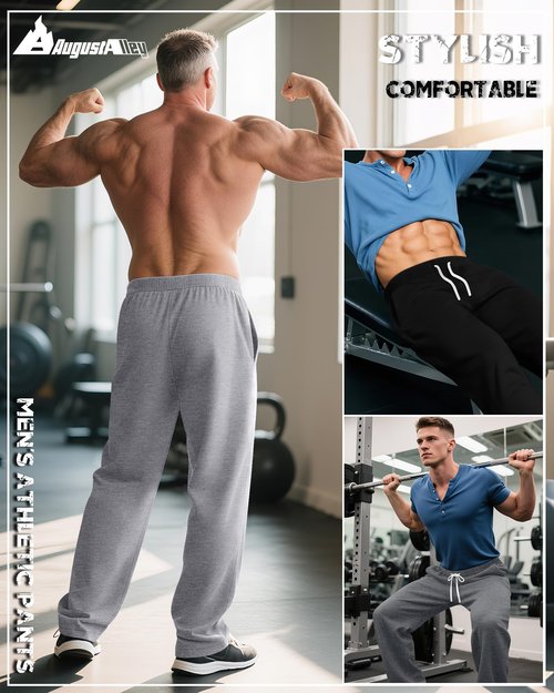 August Alley 3 Pack Big and Tall Men's Sweatpants Open Bottom Athletic Pants Drawstring Elastic Waist with Pockets(Mix Gray, Light Mix Gray, Black,X-Large)