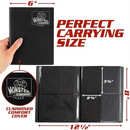 Monster Trading Card Album - Matte Black Binder with Anti-Theft Protection | Holds 160 Cards, Side Loading Pockets