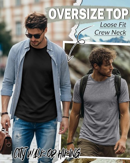 Ficerd Men's Big & Tall Cotton Crew Neck T-Shirts - 5 Pack Oversized Short Sleeve Tees